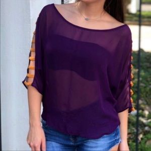 purple blouse - purple and gold top - sheer top - lsu game day